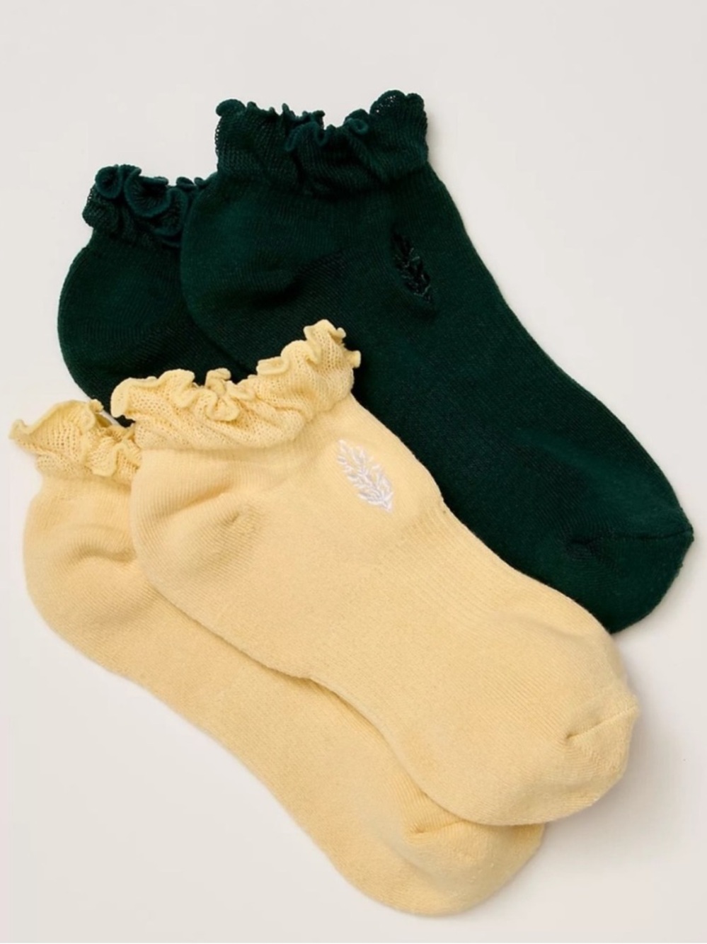 FP Movement 2 Pack Ruffle Socks NWT Evergreen Butter Yellow